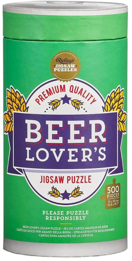 Graphic design with text 'BEER LOVER'S' in a purple banner on a green background with golden wheat illustrations.
