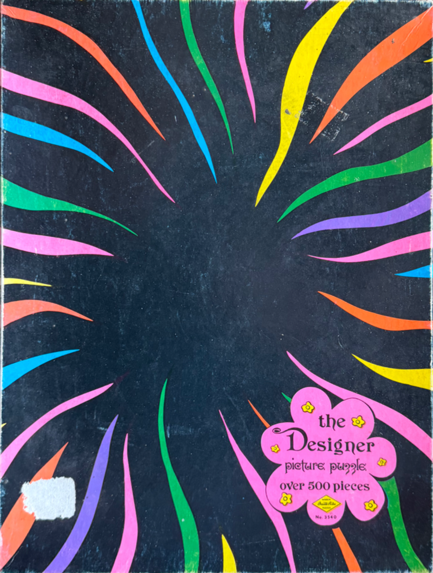 Abstract design of colorful, curved, glowing-style light streaks radiating from a dark central void.