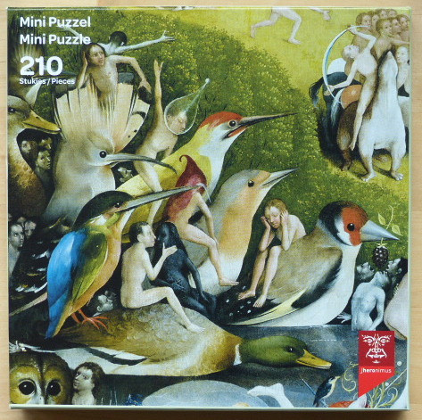 A detail from The Garden of Earthly Delights by Hieronymus Bosch, featuring oversized birds and nude figures.