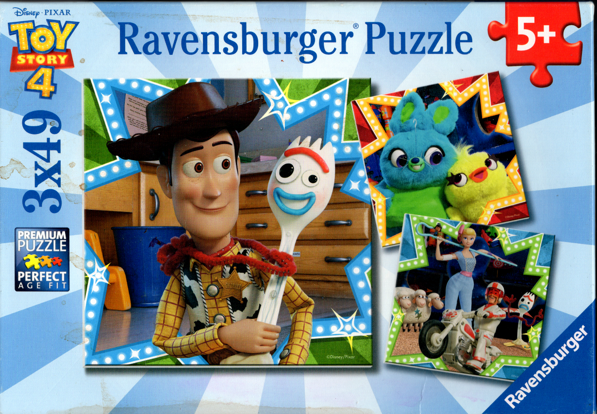 Woody, Forky, Ducky, Bunny, Bo Peep, and Duke Caboom from Toy Story 4