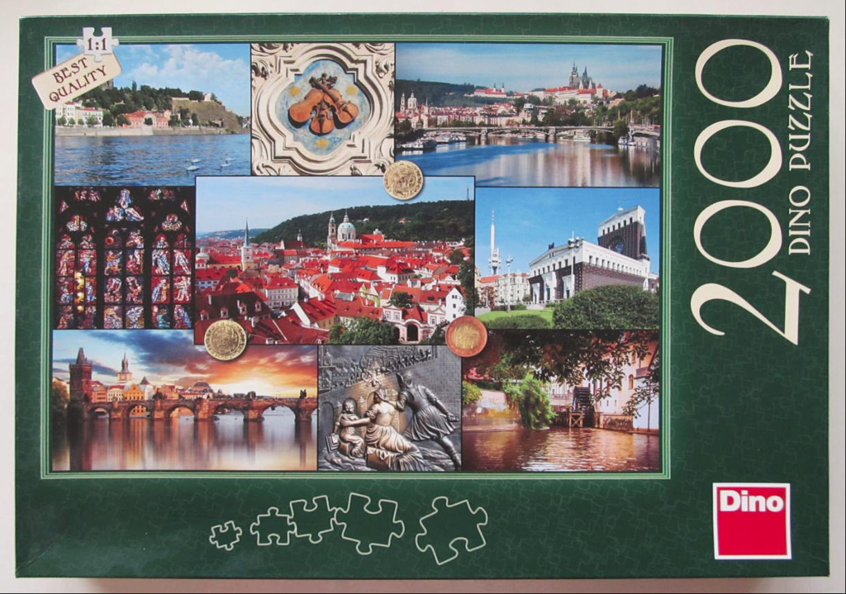 A collage of scenes depicting the architecture, statues, and landscapes of Prague, Czech Republic.