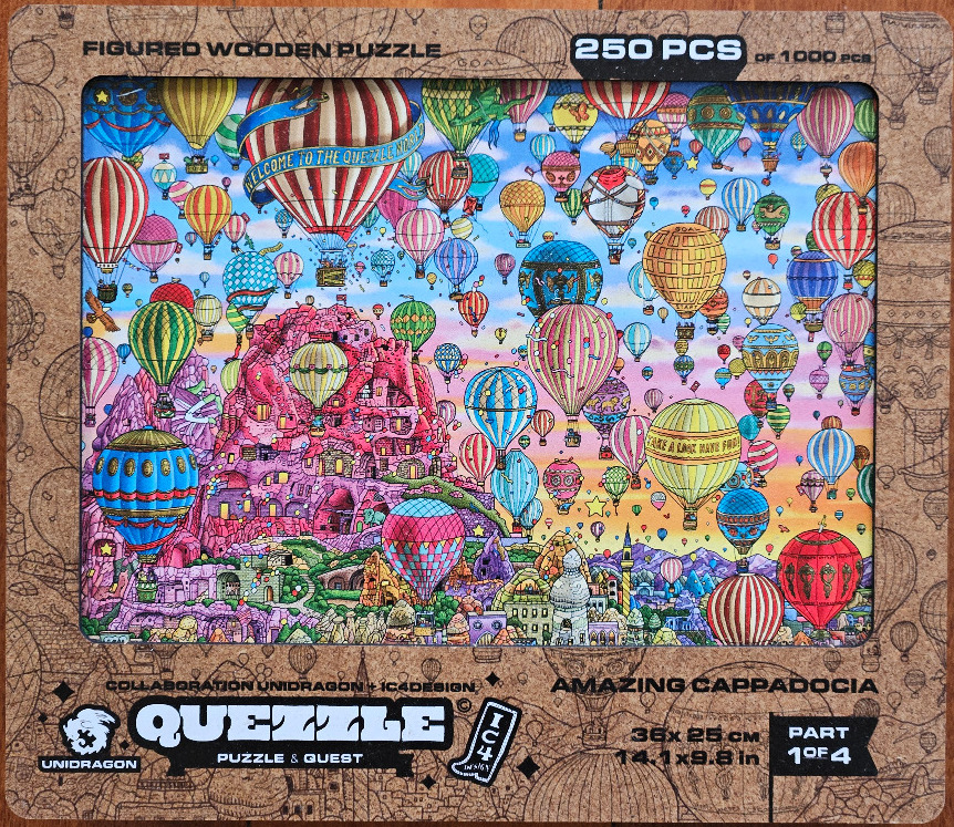 A whimsical illustration of countless hot air balloons floating above a colorful, rocky Cappadocia landscape at sunrise.