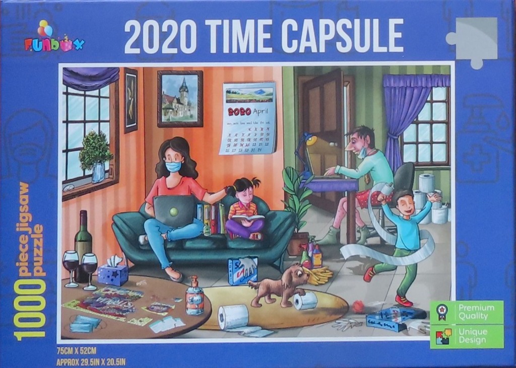 Illustration of a family during the 2020 pandemic quarantine indoors.