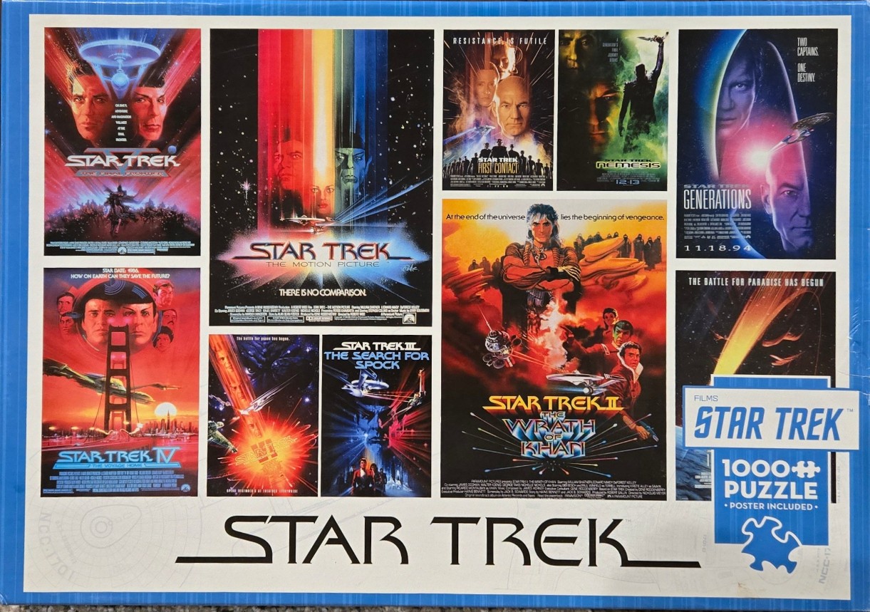 A montage of ten different Star Trek film posters arranged in a grid-like layout.