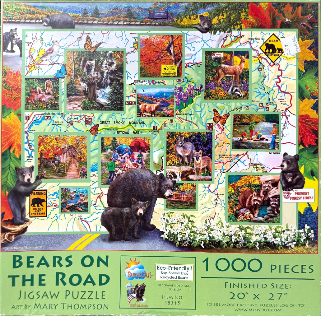 A collage of Great Smoky Mountains National Park scenes featuring black bears and park highlights on a map background.