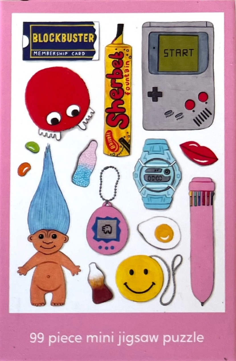 A collection of 1990s and 2000s nostalgic pop culture items arranged as stickers on a plain white background.