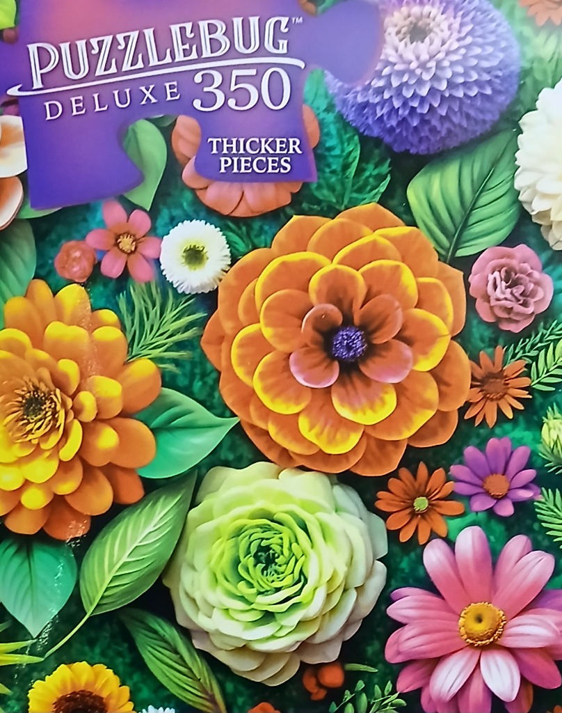 A close-up, vibrant illustration of a variety of colorful flowers including zinnias and dahlias