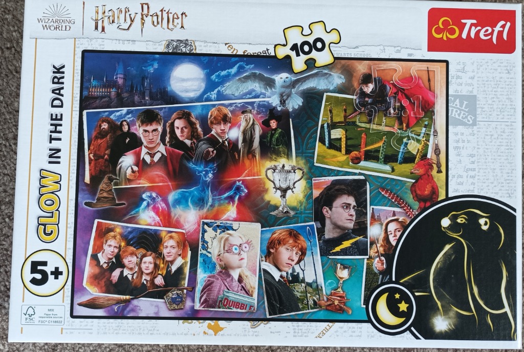 Collage of Harry Potter characters and magical elements against a starry night background.