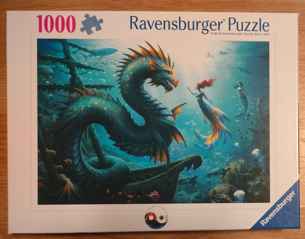 A sea serpent interacting with a mermaid near a sunken ship in a vibrant underwater scene.
