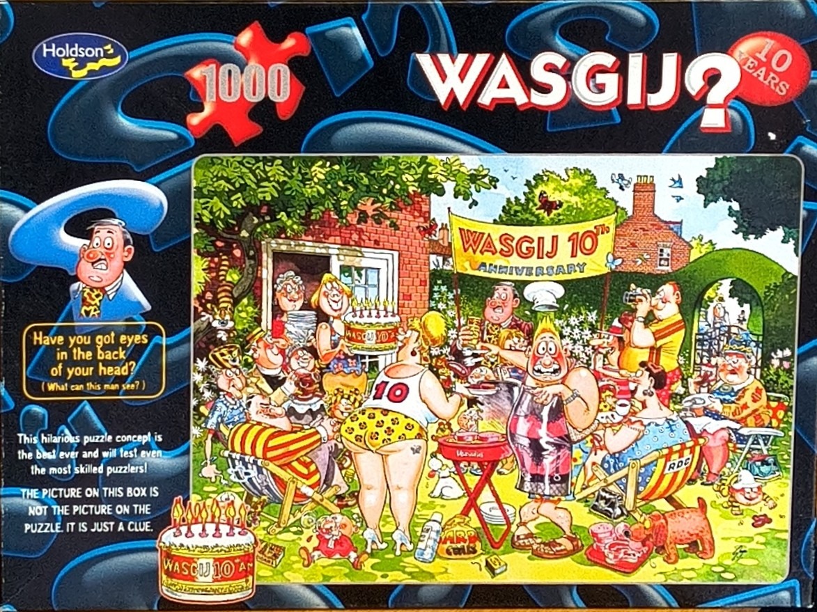 A comedic cartoon illustration of a backyard birthday party scene with many expressive, caricatured characters.