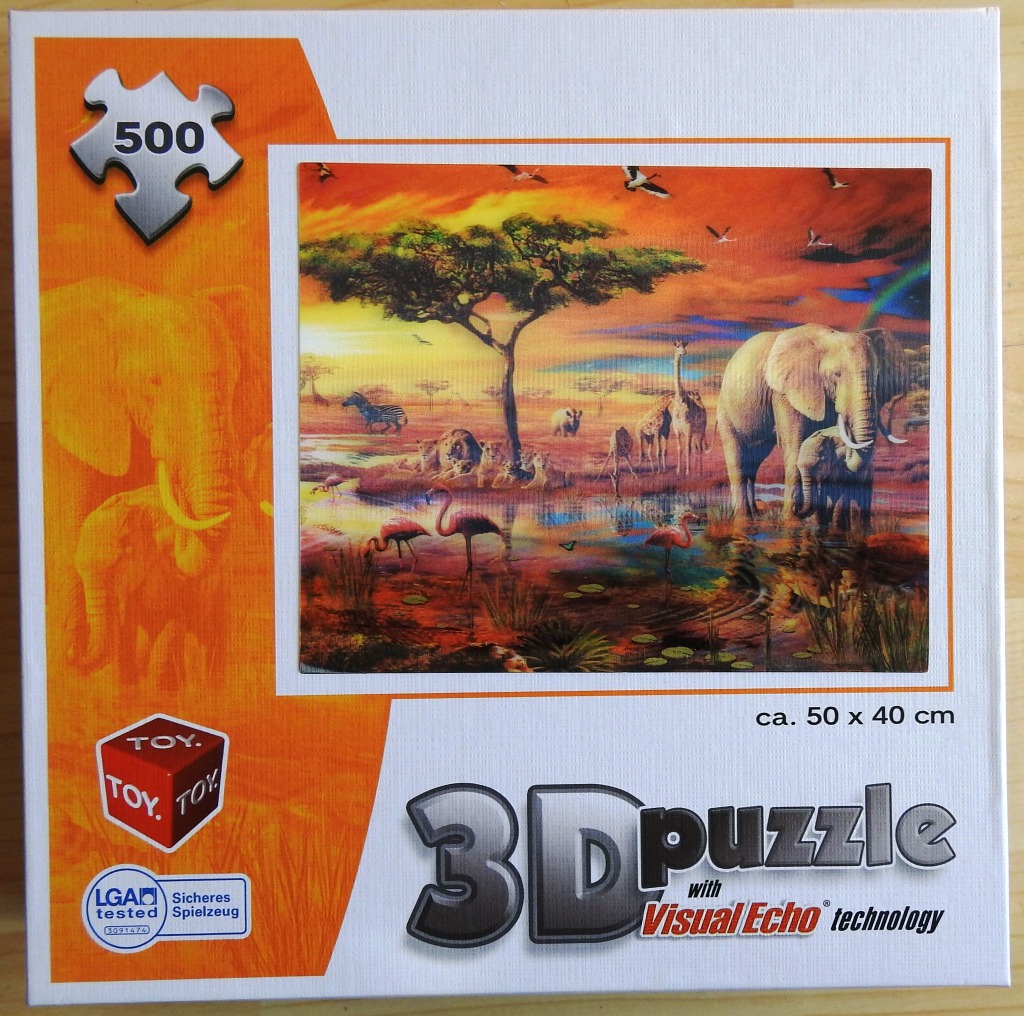 A vibrant digital illustration of an African savanna at sunset featuring a variety of wild animals near a watering hole.