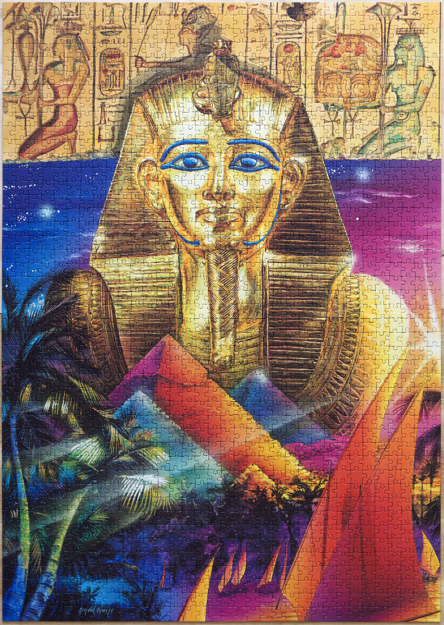 Artistic depiction of King Tutankhamun's golden death mask set against a vibrant Egyptian landscape and hieroglyphs.