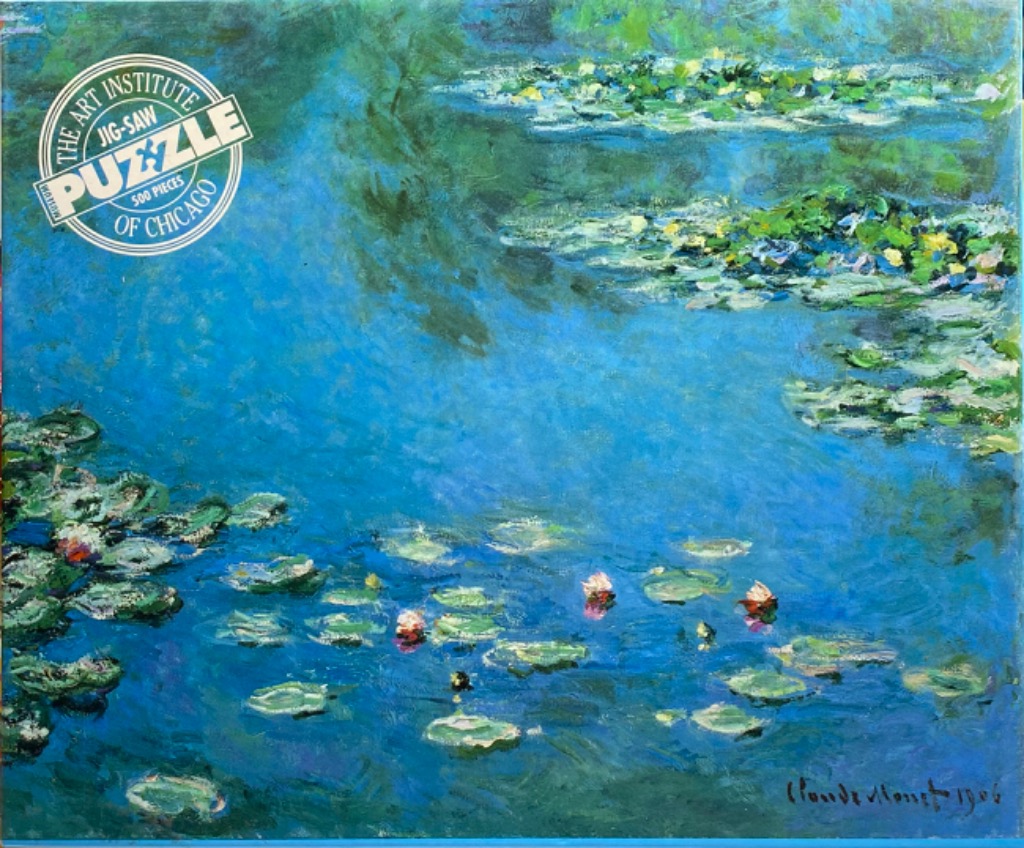 Impressionist painting of water lilies on a pond by Claude Monet