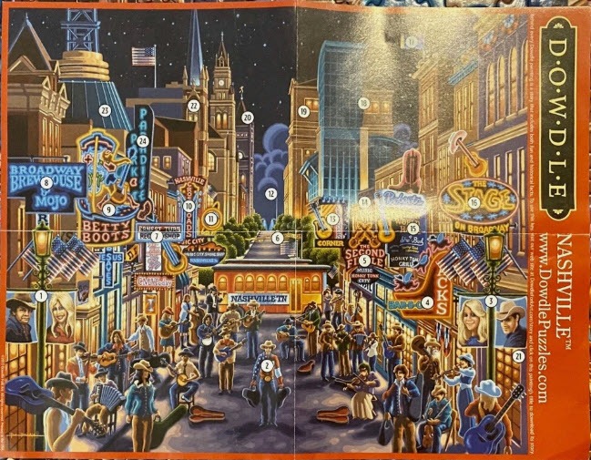 An illustration of a bustling, music-filled Nashville street at night with neon lights and performers.