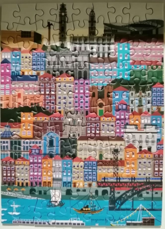 Stylized illustration of Porto, Portugal cityscape along the Douro River