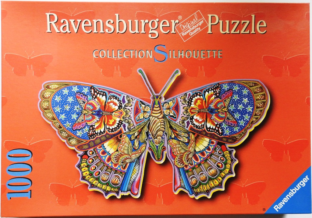 A detailed, intricate butterfly illustration with a vibrant, star-filled blue background, centered on a bright orange field.