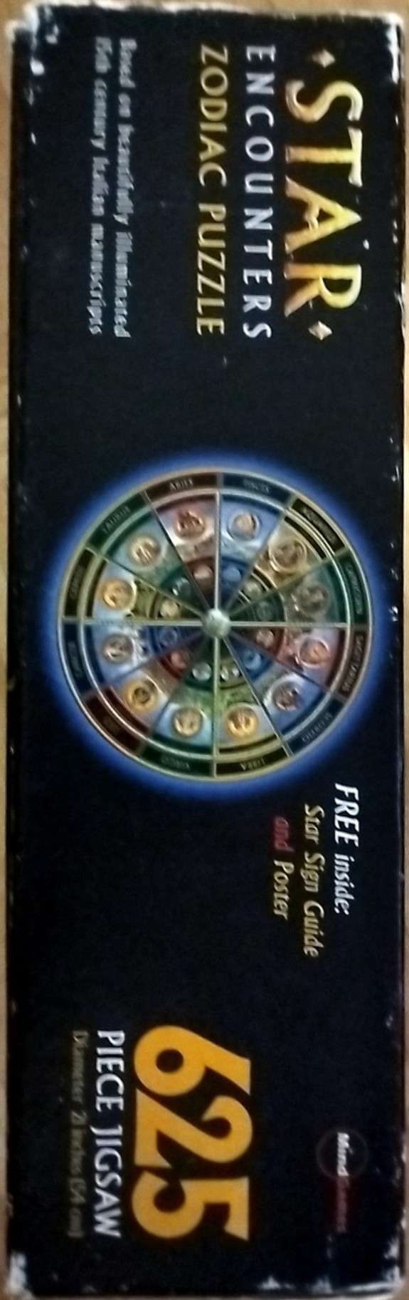 A circular zodiac wheel featuring twelve astrological signs set against a dark background.
