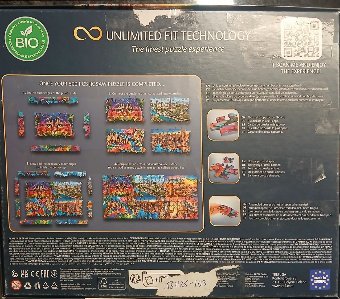 A collage instruction guide showing how to connect multiple jigsaw puzzles into one large scene.