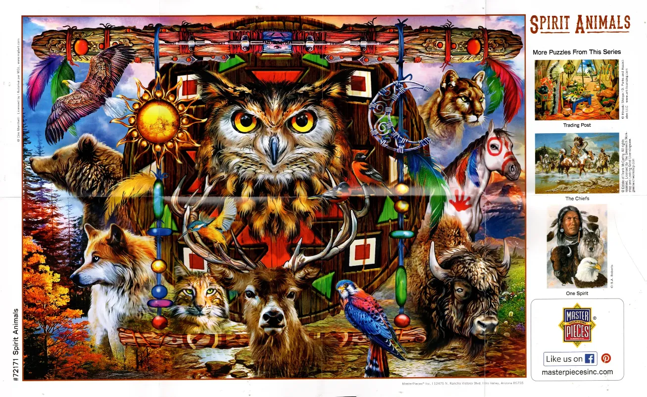 A montage of North American wildlife, including an owl, bear, wolf, and deer, centered around a wooden shield.