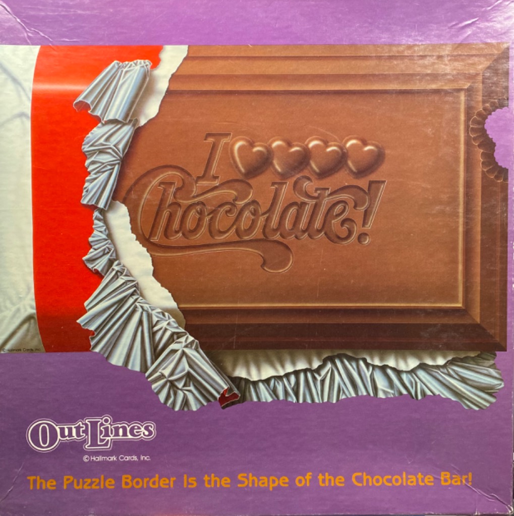A close-up illustration of a chocolate bar partially unwrapped from silver foil against a purple background.