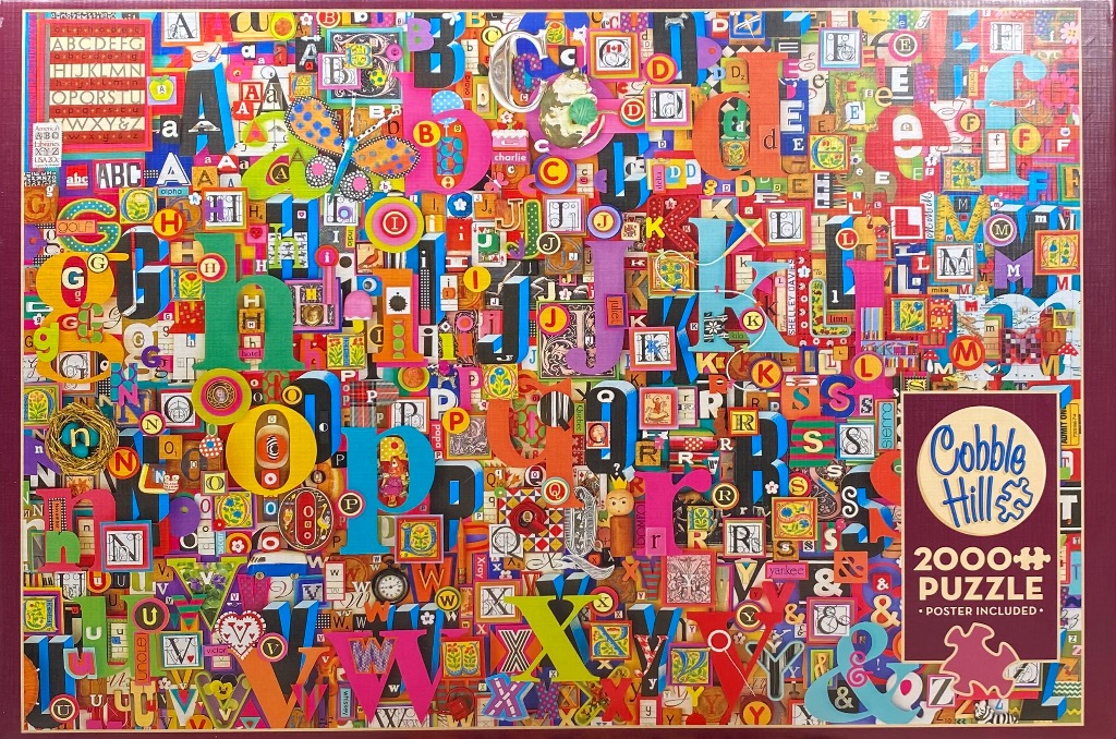 A dense collage of colorful alphabet letters and associated objects covering the entire frame.