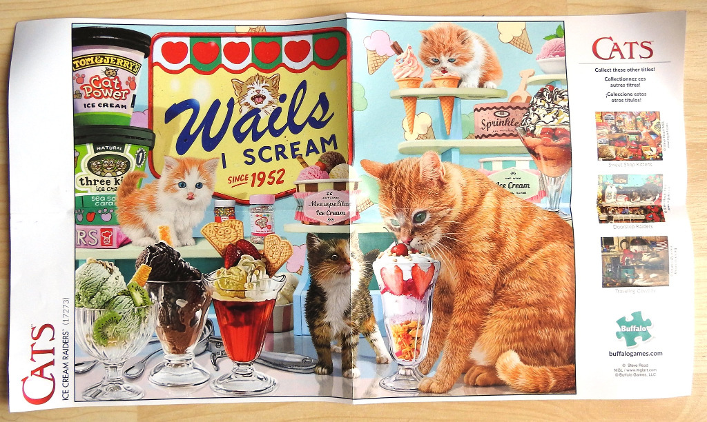 Multiple kittens interacting with various ice cream treats in a whimsical, colorful setting.