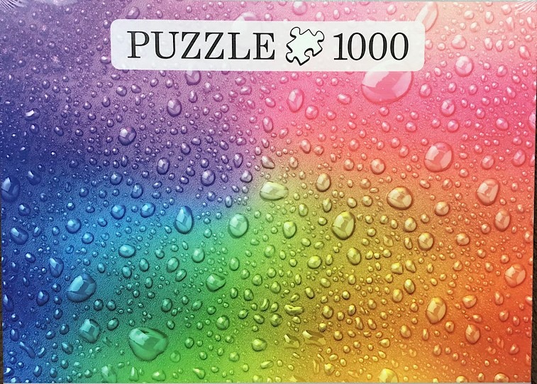 Rainbow background covered in many clear water droplets of varying sizes