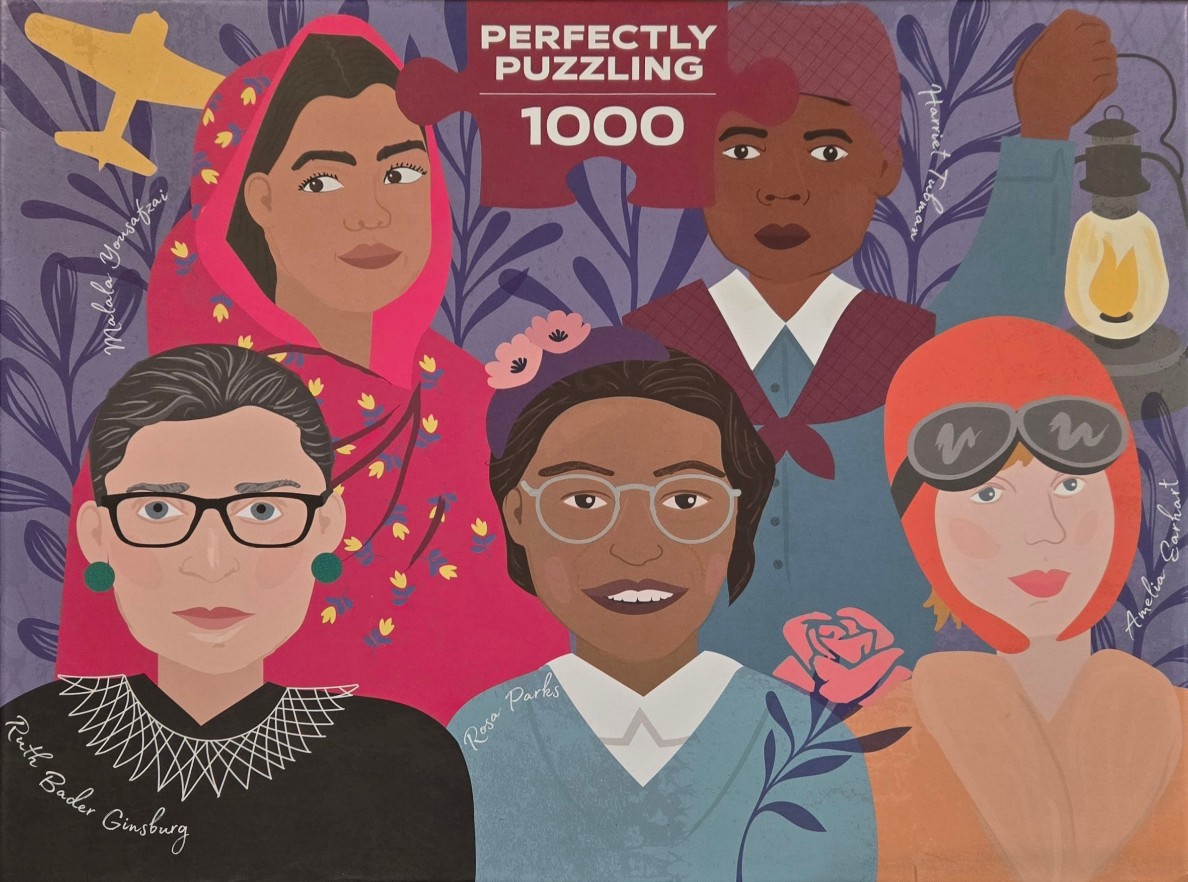 An illustration featuring stylized portraits of five influential women: Malala Yousafzai, Harriet Tubman, Ruth Bader Ginsburg