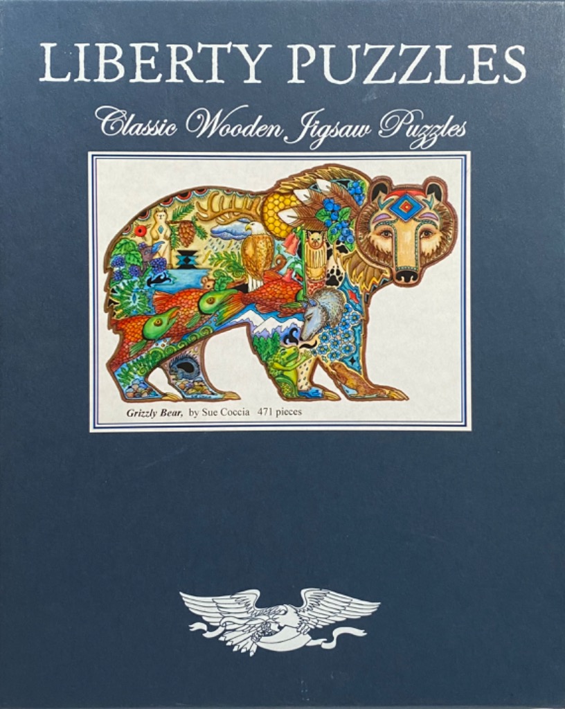An illustration of a grizzly bear filled with detailed imagery of North American wildlife and nature.
