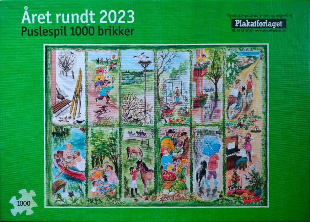 A collage of twelve hand-drawn illustrations depicting seasonal activities throughout a calendar year.