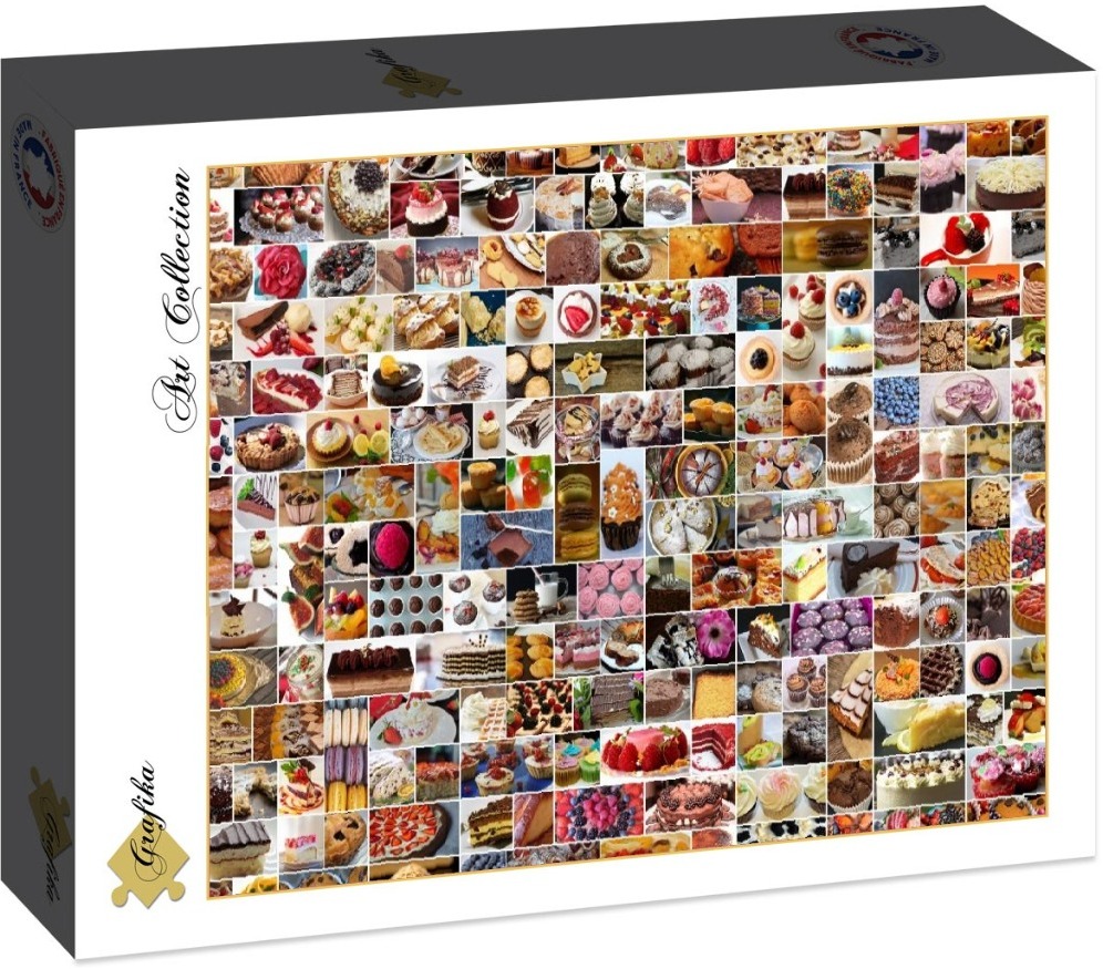 A collage of various decadent desserts, cakes, and pastries in a grid layout.