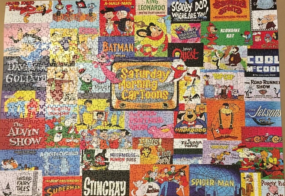 A montage of classic Saturday morning cartoon title cards and characters.