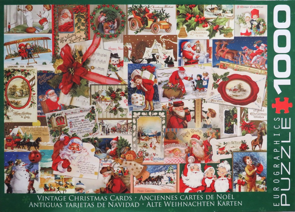 Collage of vintage-style Christmas cards featuring Santa Claus, winter scenes, and festive motifs.