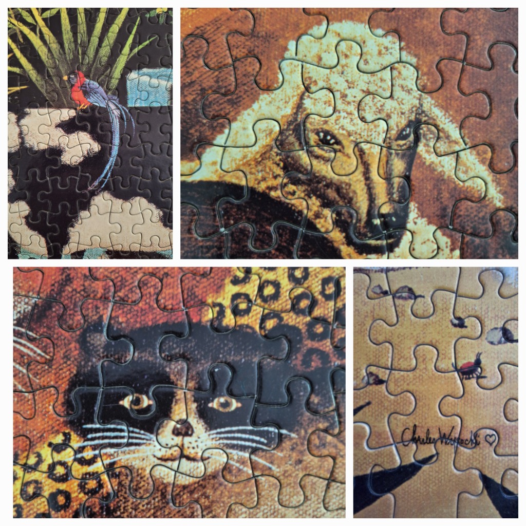 A collage of four close-up illustrations featuring a bird, a sheep, a cat, and a signature, all in a warm, artistic style.