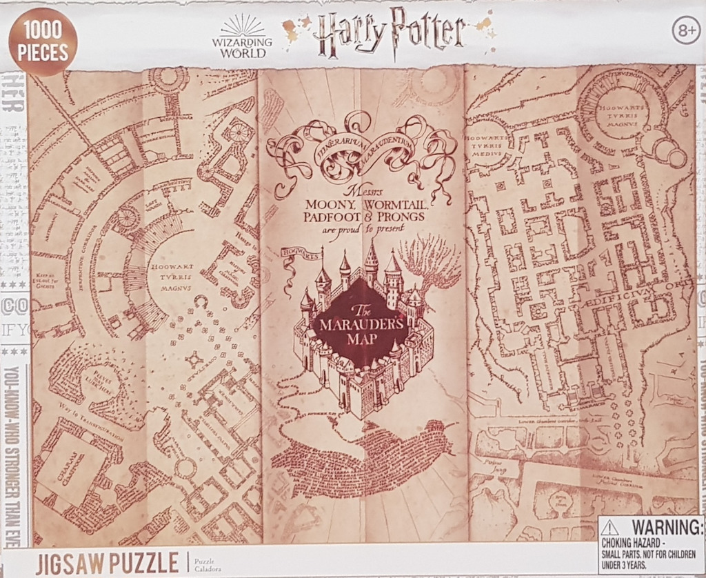 A vintage-style illustration of the Marauder's Map from Harry Potter on weathered parchment paper.