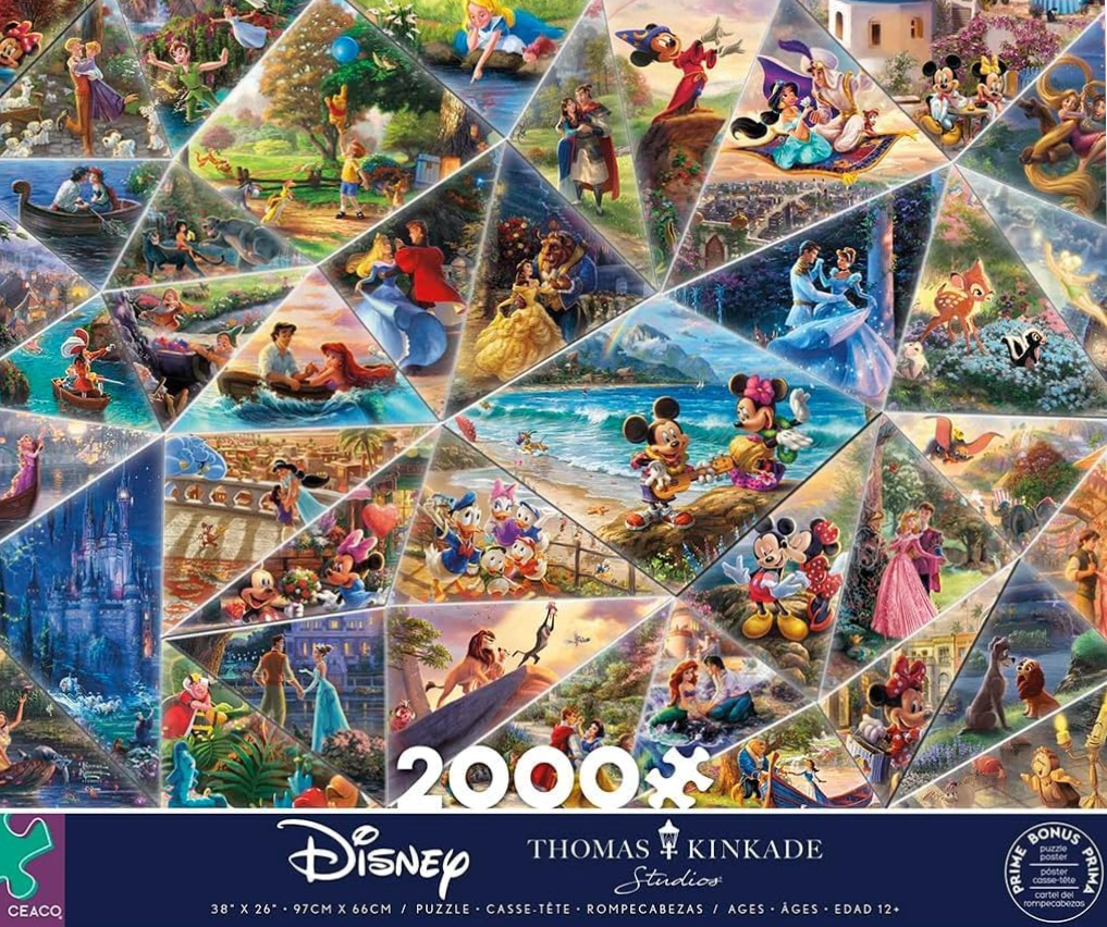 A montage of iconic Disney characters and scenes arranged in a geometric triangular pattern.
