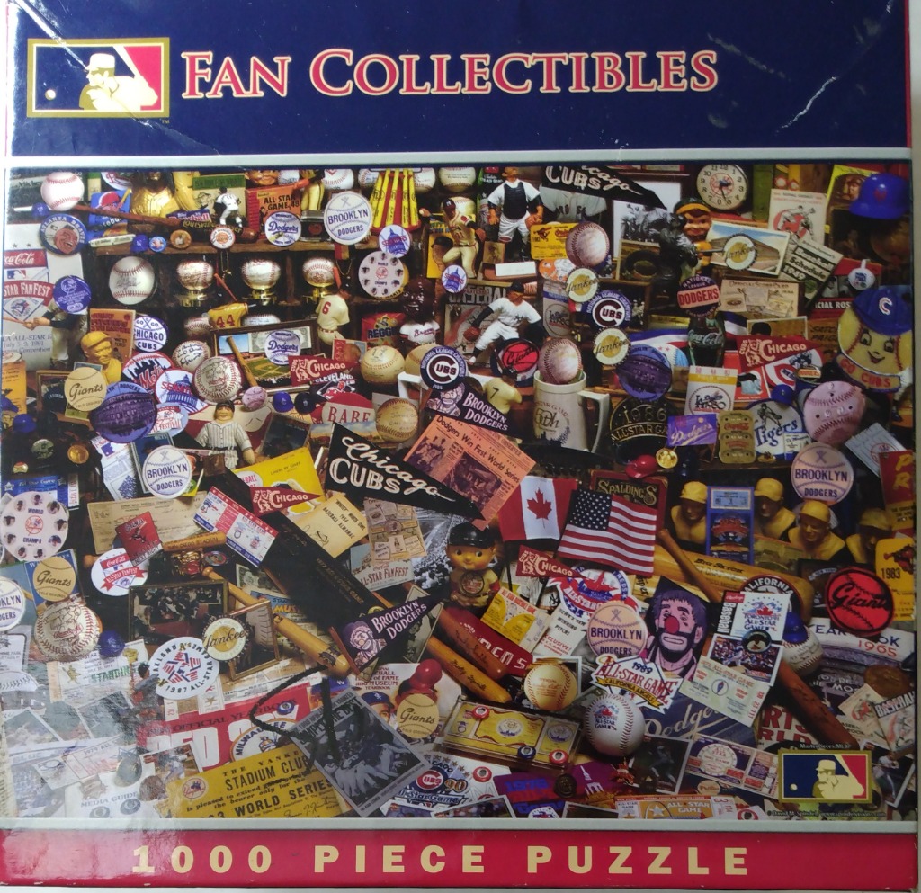 A dense collage of vintage baseball memorabilia including pennants, signed balls, and team programs.