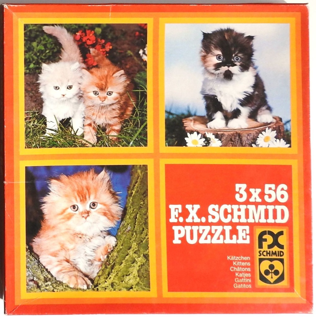 Three photographs of fluffy kittens arranged in a grid with text