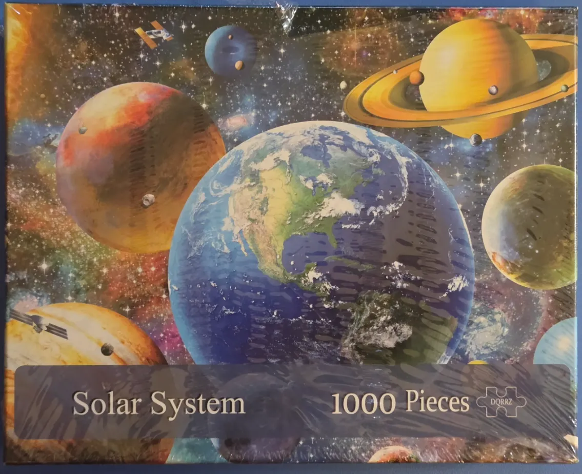 An artistic illustration of the solar system featuring planets against a starry deep space background.