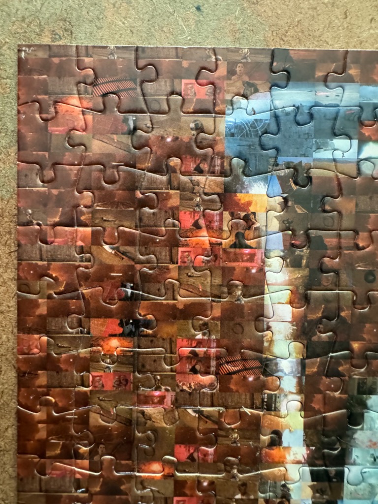 A film collage mosaic featuring diverse cinematic scenes in warm, rusted tones and cool blue accents.