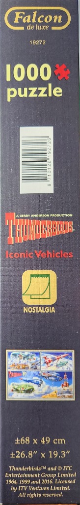 Thunderbirds Iconic Vehicles puzzle box featuring retro sci-fi aircraft and ships.
