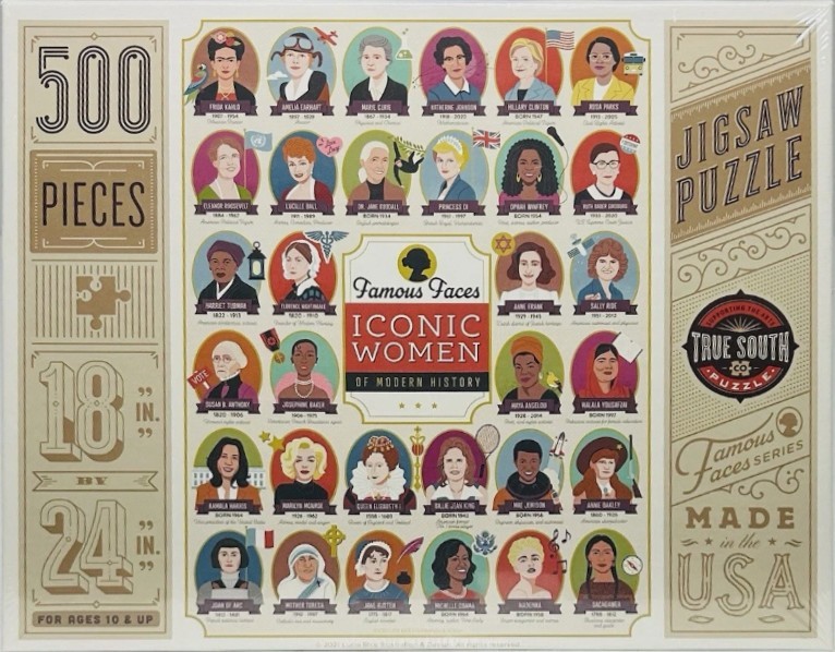 A collection of illustrated portraits of famous historical women arranged in a grid.