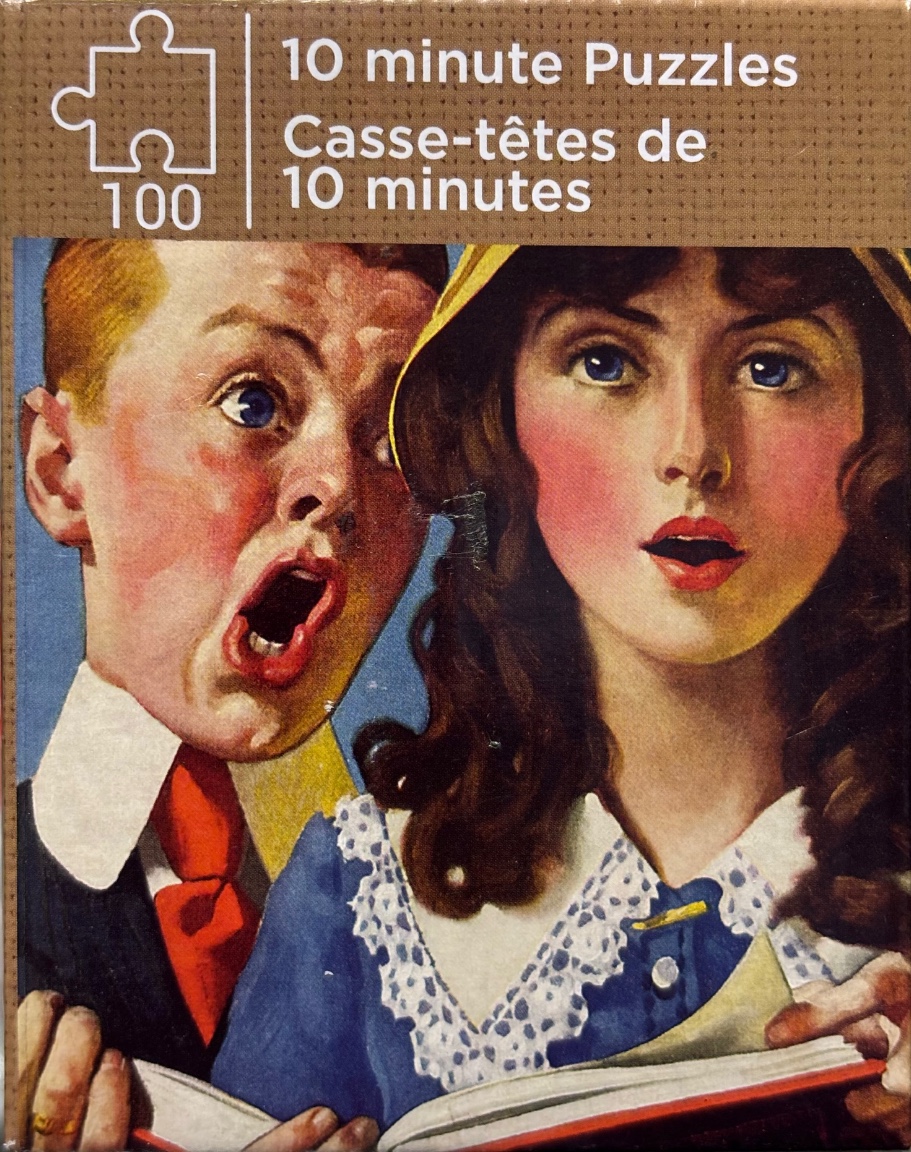 Vintage illustration of a young boy and girl with shocked expressions looking at an open book