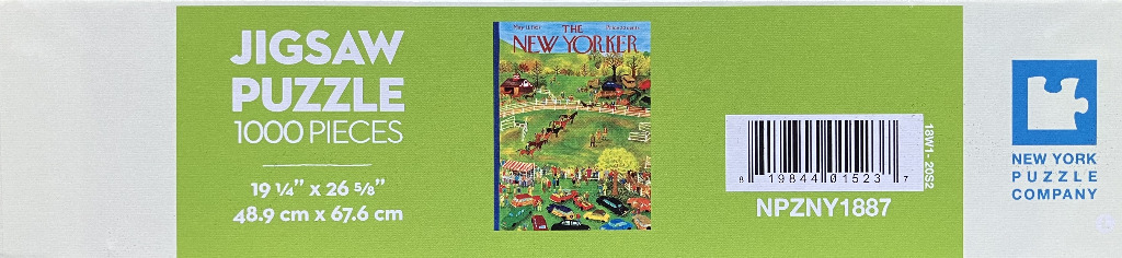 New Yorker cover art of a country fair with horses, people, and cars in a vibrant, detailed scene.