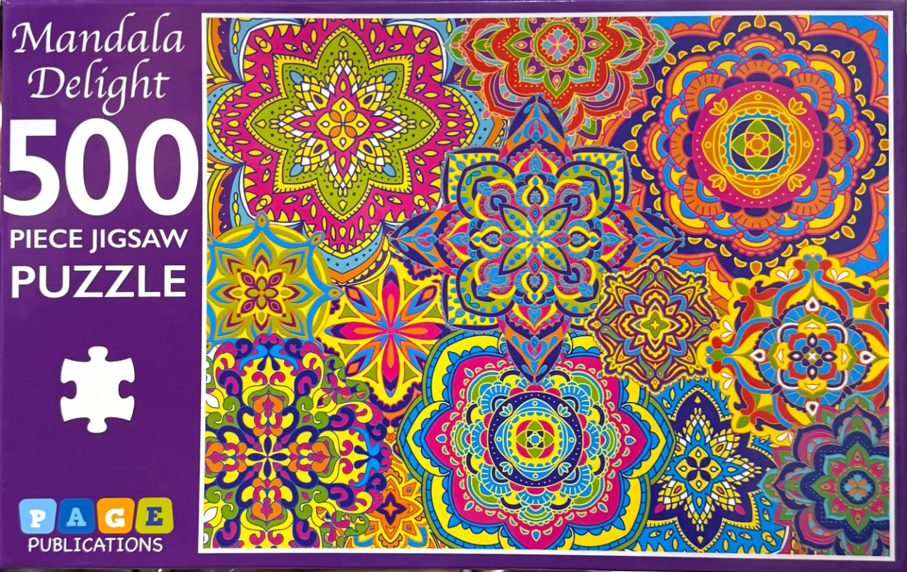 A vibrant, multi-colored collage of various mandala patterns with intricate geometric and floral designs.