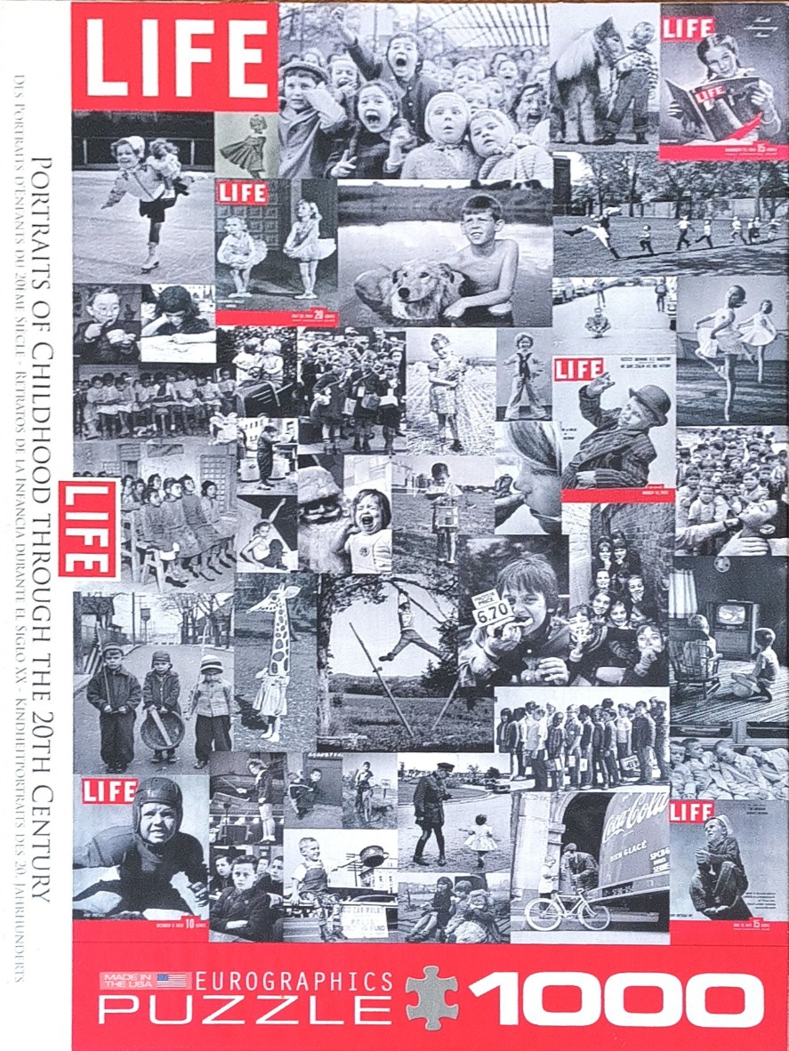 A black and white photo collage featuring various historical images of children from throughout the twentieth century.