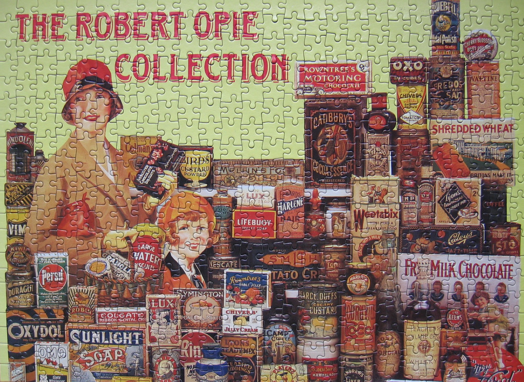 A collage of vintage British grocery and household product advertisements featuring two illustrated women.