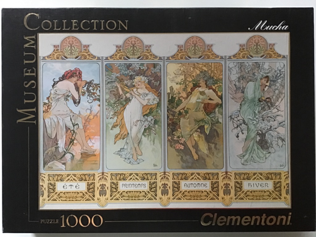 Art Nouveau illustration of four women representing the seasons: Summer, Spring, Autumn, and Winter.