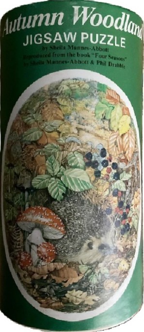 A detailed watercolor illustration of a hedgehog nestled in an autumn forest floor with mushrooms and berries.