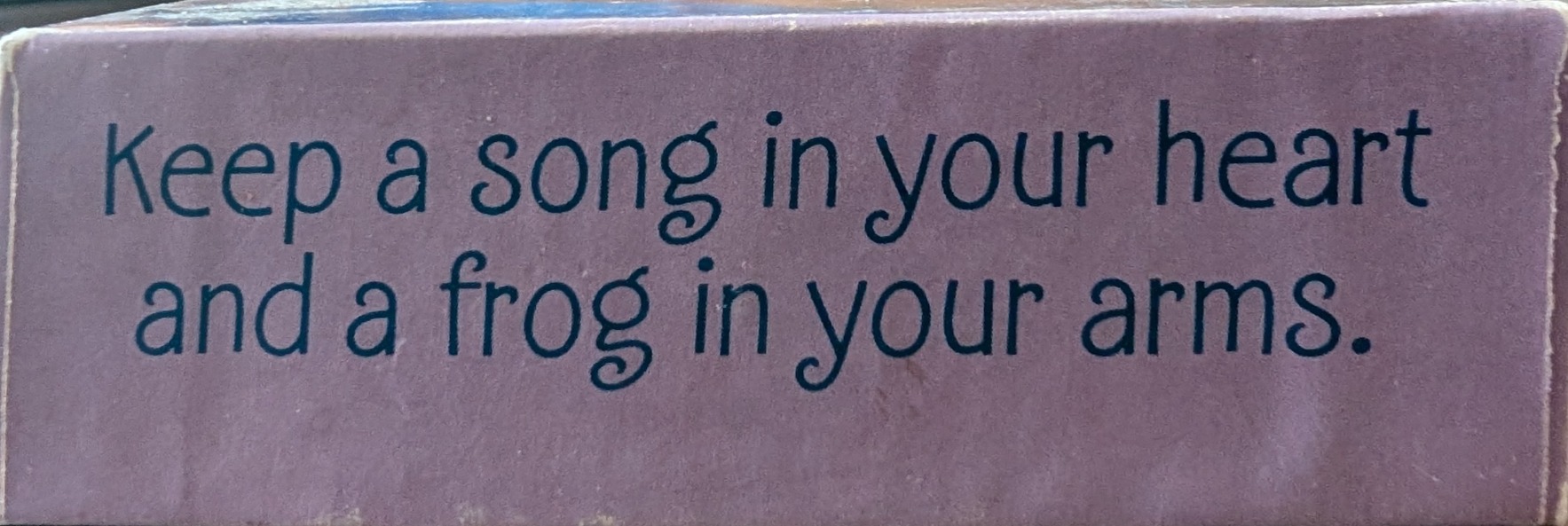 Keep a song in your heart and a frog in your arms.